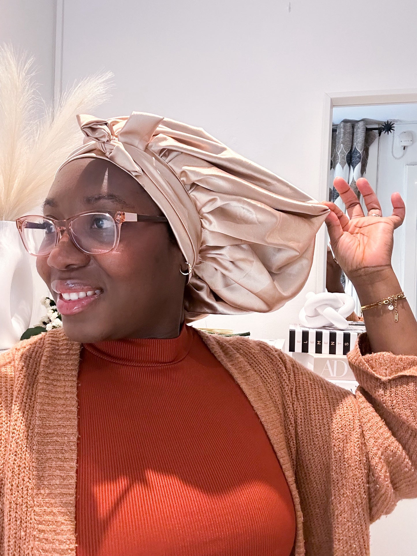 Champagne Reversible Satin Bonnet