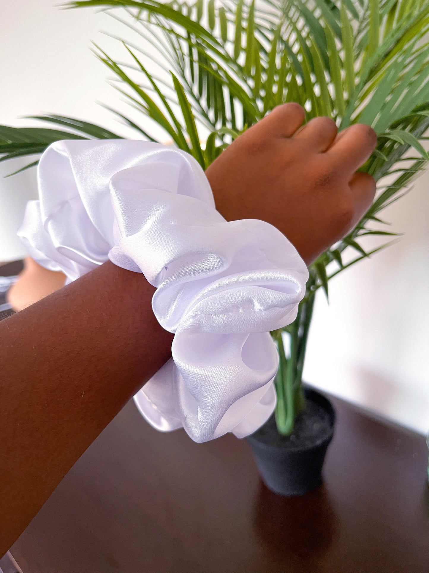 Snow Large Satin Scrunchie